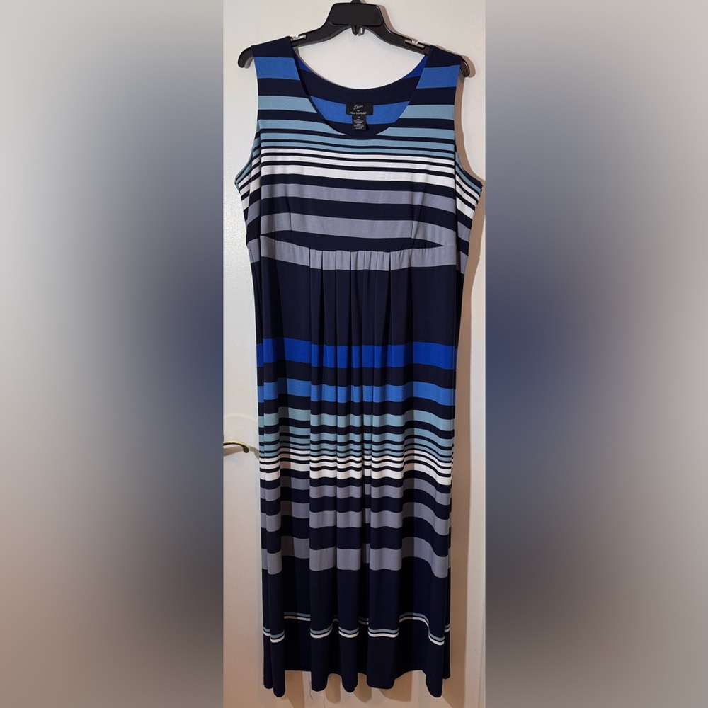 Nina Leonard Blue and Gray Maxi Sundress